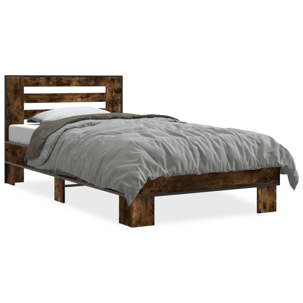 Rám Postele Kouřový Dub 90 X 190 Cm Kompozitní Dřevo A Kov
