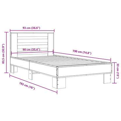 Rám Postele Kouřový Dub 90 X 190 Cm Kompozitní Dřevo A Kov