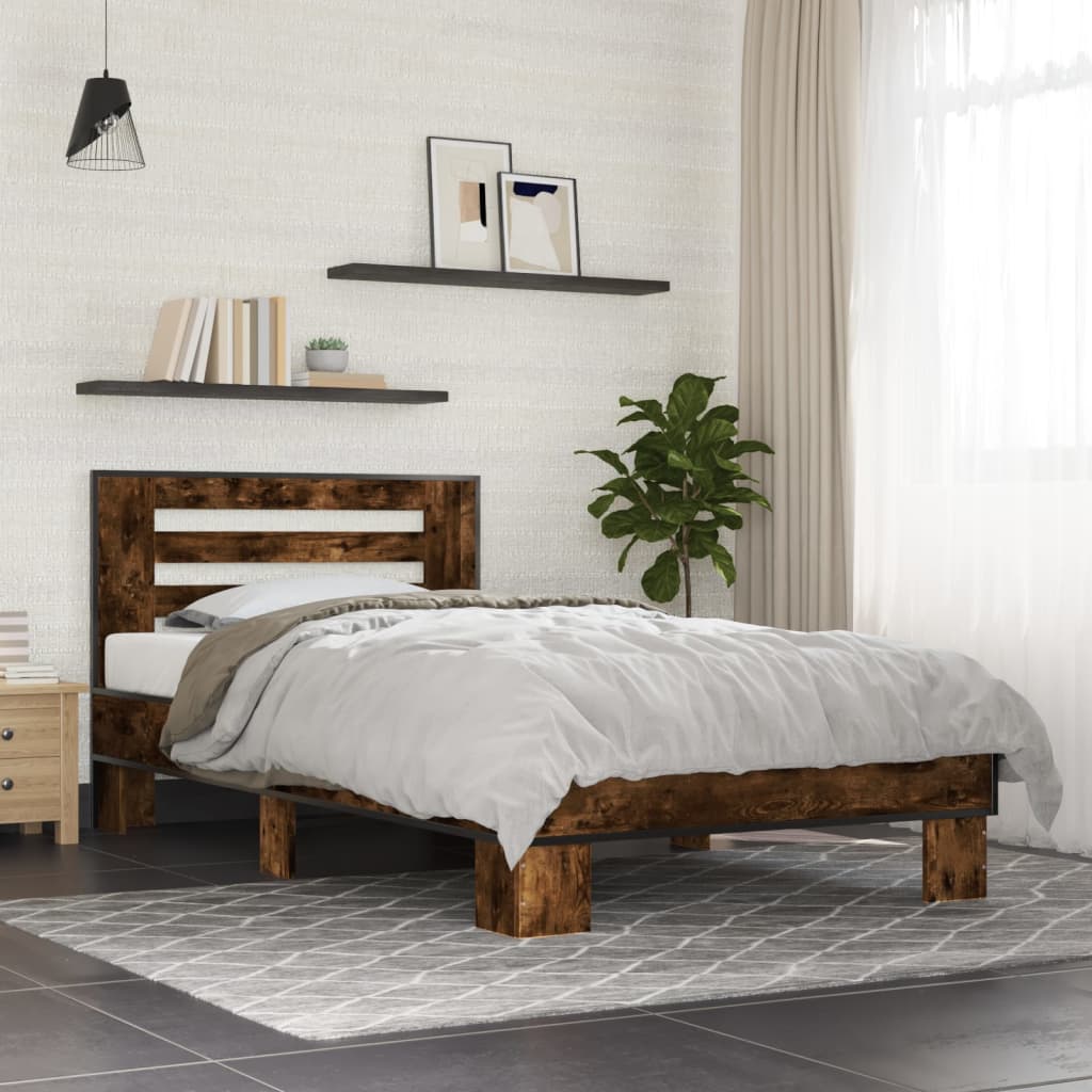 Rám Postele Kouřový Dub 90 X 190 Cm Kompozitní Dřevo A Kov