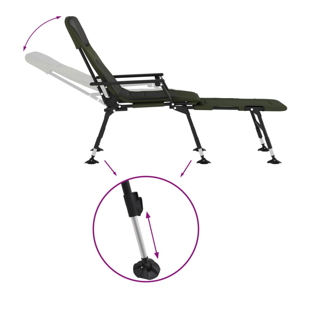 Rybářské Lehátko Nastavitelné Nohy Do Bláta Skládací Zelené Černá A Krémová