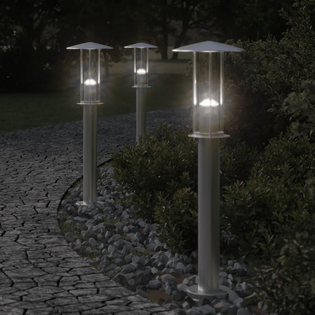 Venkovní Stojací Lampy 3 Ks Stříbrné Nerezová Ocel Stříbrná