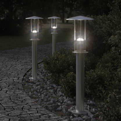 Venkovní Stojací Lampy 3 Ks Stříbrné Nerezová Ocel Stříbrná