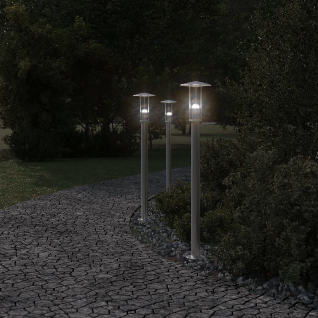 Venkovní Stojací Lampy 3 Ks Stříbrné Nerezová Ocel Stříbrná