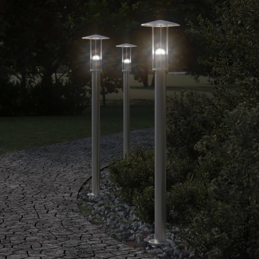 Venkovní Stojací Lampy 3 Ks Stříbrné Nerezová Ocel Stříbrná