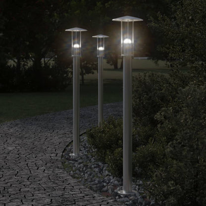 Venkovní Stojací Lampy 3 Ks Stříbrné Nerezová Ocel Stříbrná