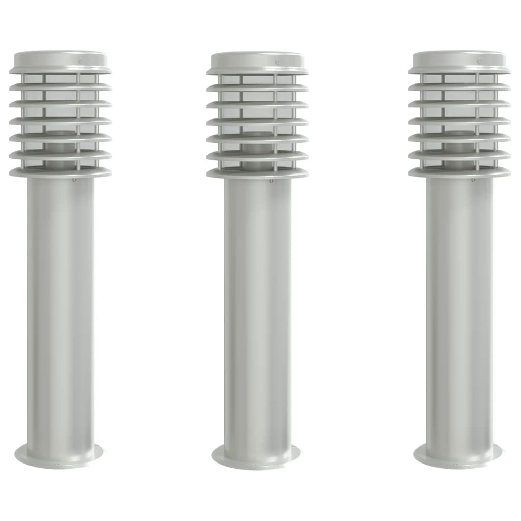 Venkovní Stojací Lampy 3 Ks Stříbrné 60 Cm Nerezová Ocel Stříbrná