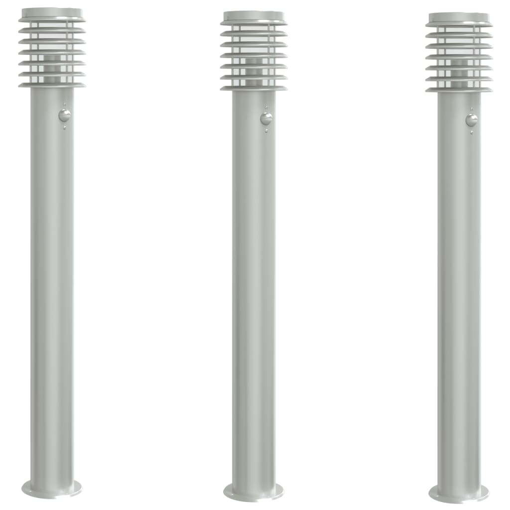 Venkovní Stojací Lampy S Čidly 3 Ks Stříbrné 110 Cm Ocel Stříbrná