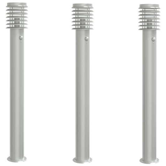 Venkovní Stojací Lampy S Čidly 3 Ks Stříbrné 110 Cm Ocel Stříbrná