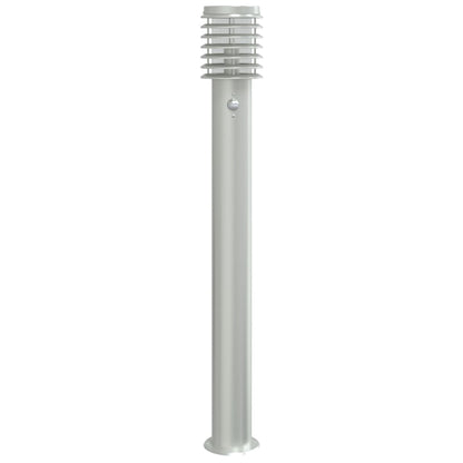 Venkovní Stojací Lampy S Čidly 3 Ks Stříbrné 110 Cm Ocel Stříbrná