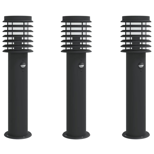 Venkovní Stojací Lampy S Čidly 3 Ks Černé 60 Cm Nerezová Ocel Černá