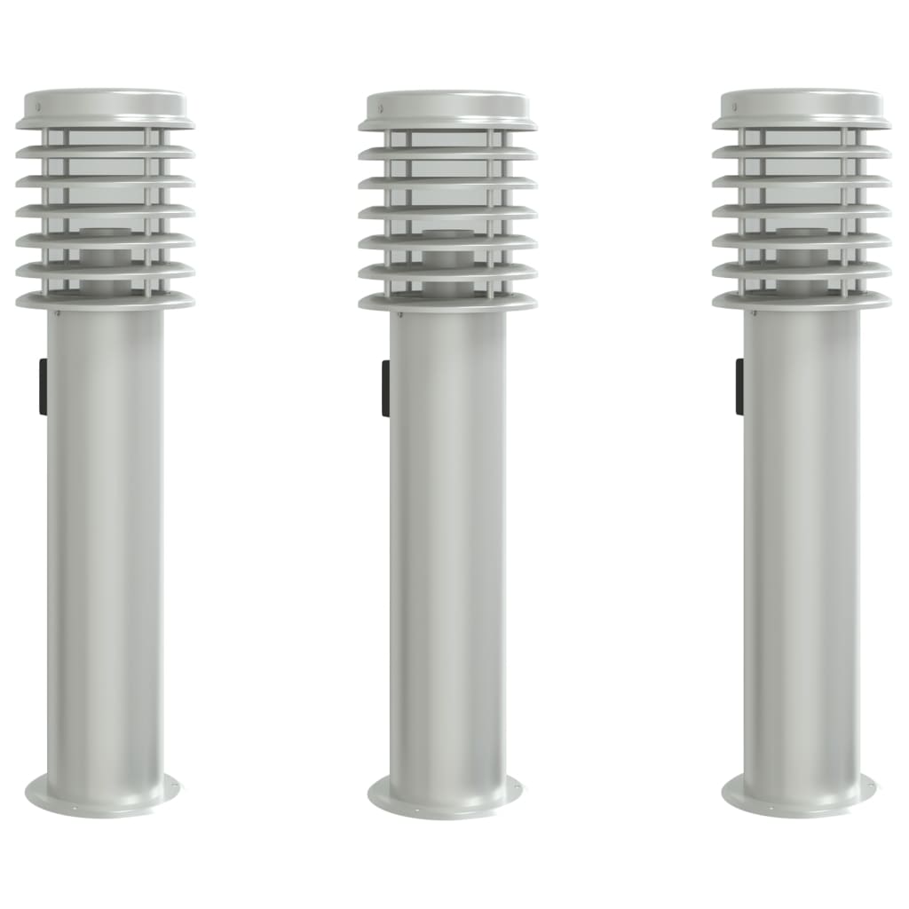 Venkovní Stojací Lampy 3 Ks Stříbrné 60 Cm Ocel Stříbrná