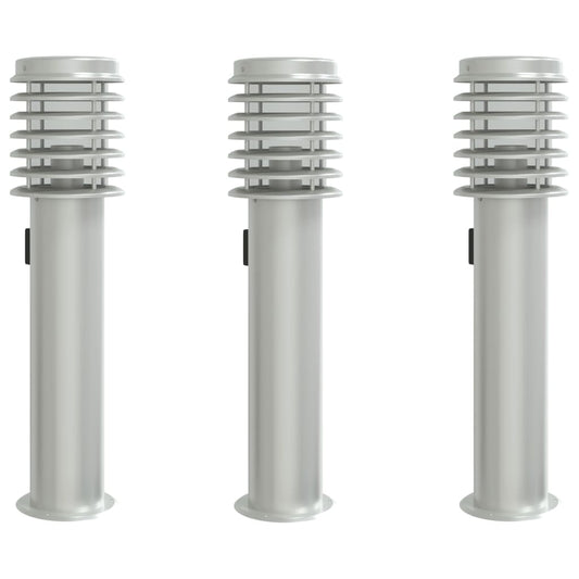 Venkovní Stojací Lampy 3 Ks Stříbrné 60 Cm Ocel Stříbrná