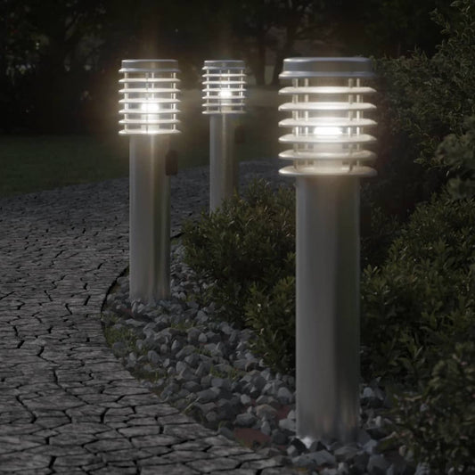 Venkovní Stojací Lampy 3 Ks Stříbrné 60 Cm Ocel Stříbrná