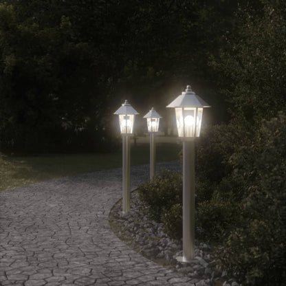 Venkovní Stojací Lampy 3 Ks Stříbrné Nerezová Ocel Stříbrná