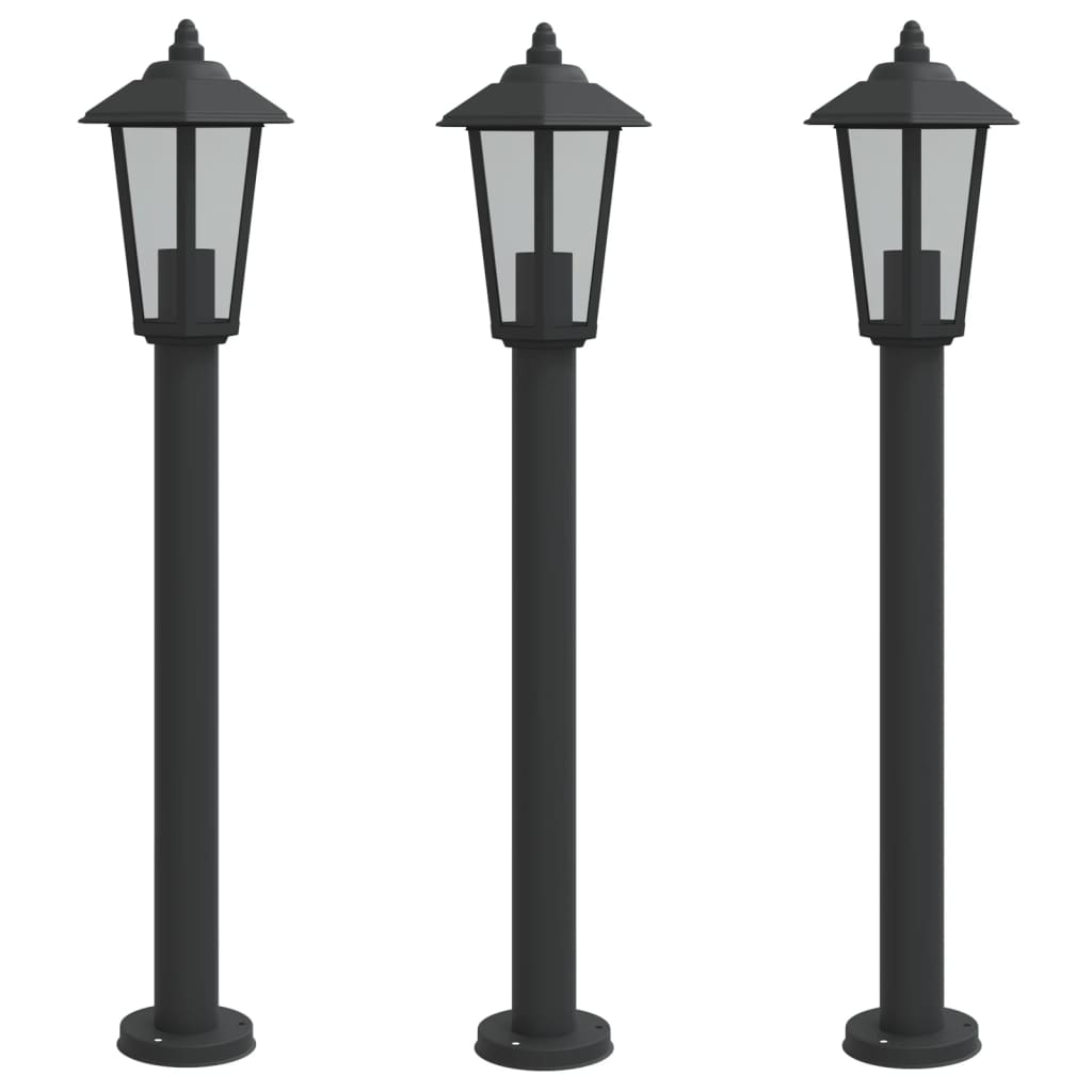 Venkovní Stojací Lampy 3 Ks Černé Nerezová Ocel Černá