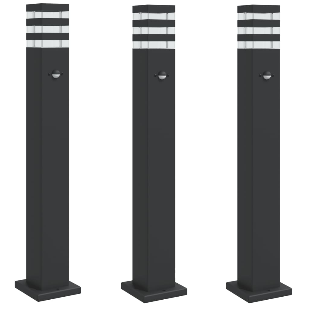Venkovní Stojací Lampy 3 Ks Černé Hliník S Čidlem