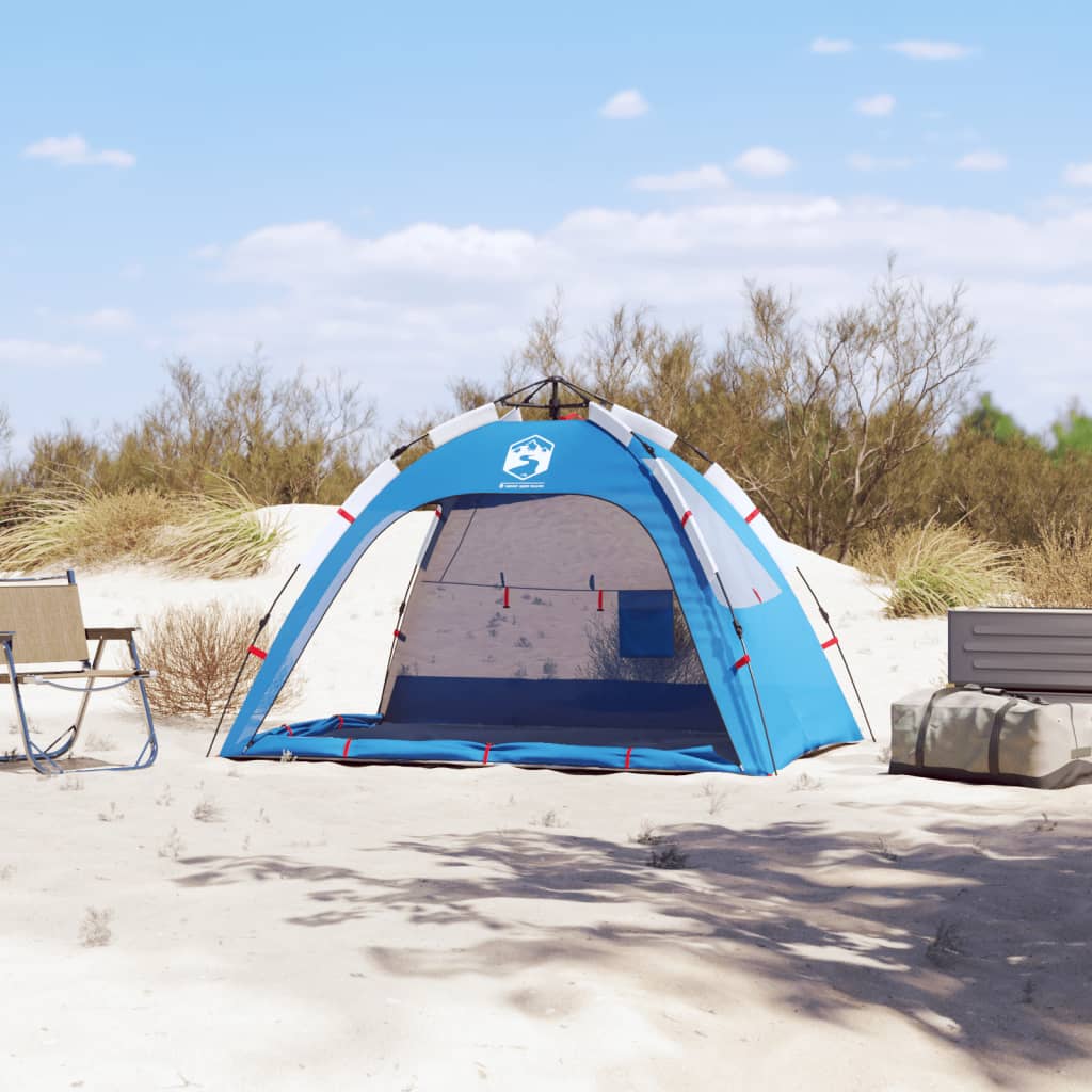 Plážový stan 2 osoby azurově modrý rychloupínací nepromokavý