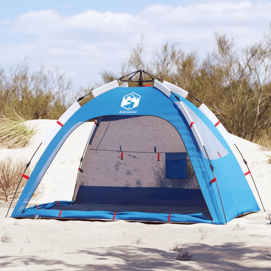 Plážový stan 2 osoby azurově modrý rychloupínací nepromokavý