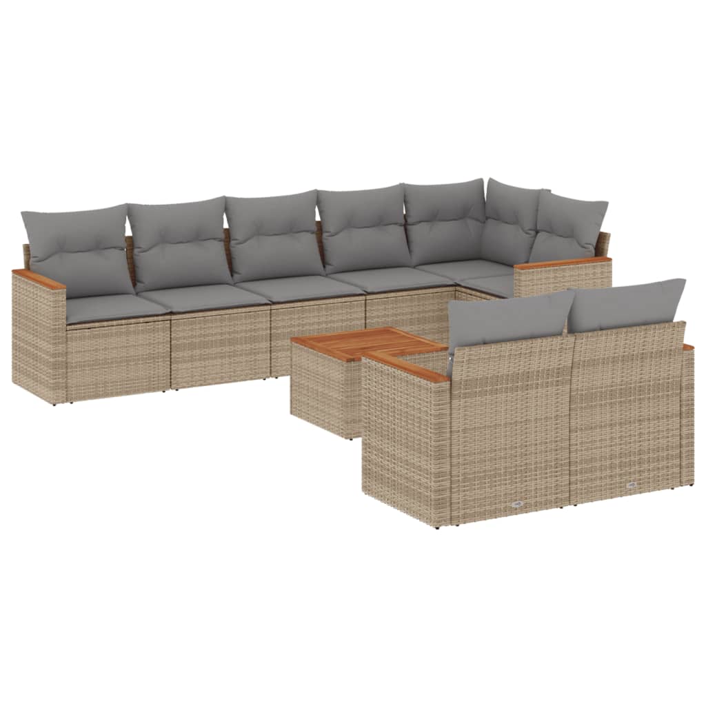 9Dílná Zahradní Sedací Souprava S Poduškami Béžová Polyratan