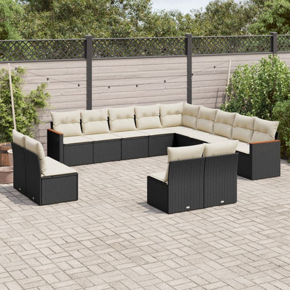13Dílný Zahradní Sedací Souprava S Poduškami Černý Polyratan