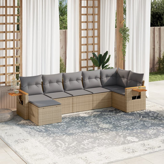 7Dílná Zahradní Sedací Souprava S Poduškami Béžová Polyratan