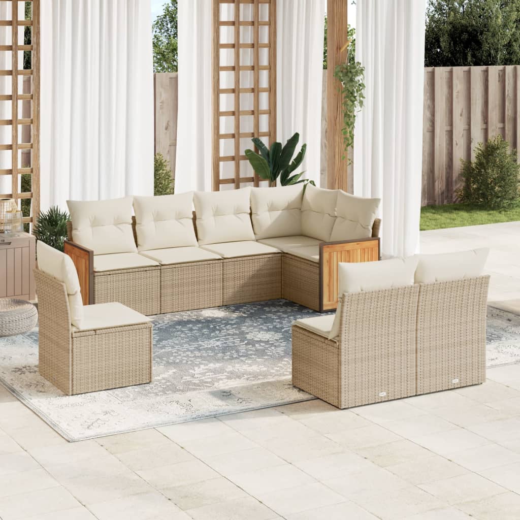 8Dílná Zahradní Sedací Souprava S Poduškami Béžová Polyratan