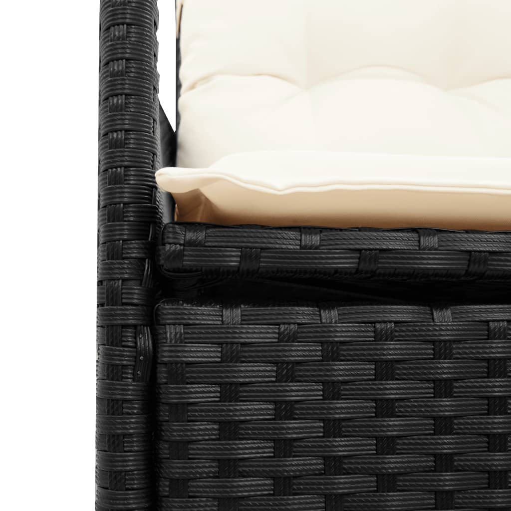 3Dílný Bistro Set S Poduškami Černý Polyratan A Akácie