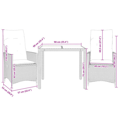 3Dílný Bistro Set S Poduškami Černý Polyratan A Akácie
