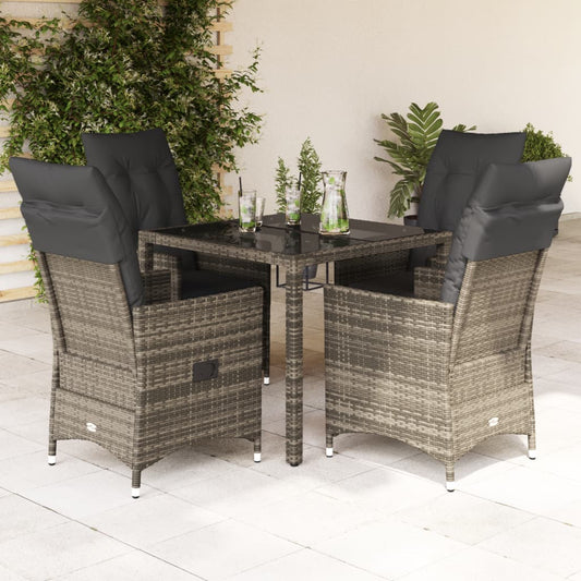 5Dílný Zahradní Jídelní Set S Poduškami Šedý Polyratan