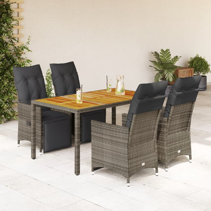 5Dílný Zahradní Bistro Set S Poduškami Šedý Polyratan