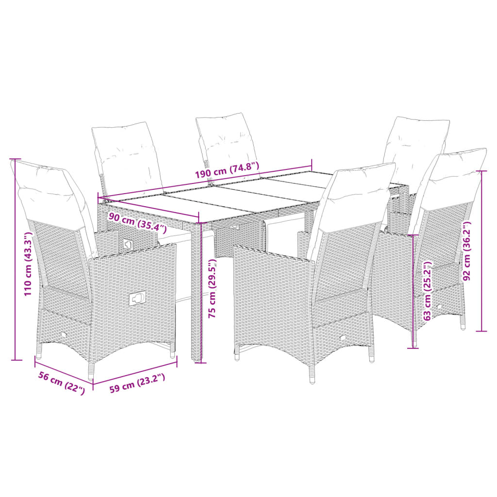 7Dílný Zahradní Bistro Set S Poduškami Šedý Polyratan