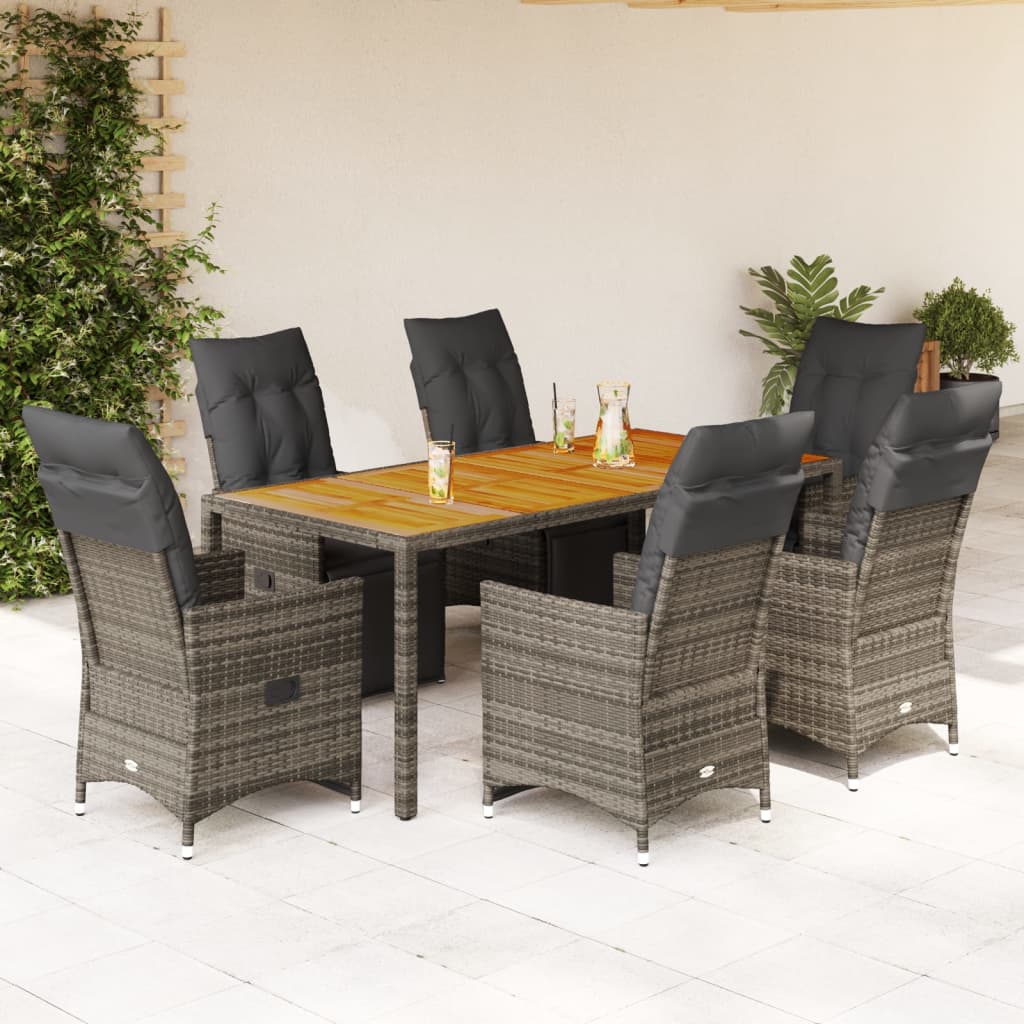 7Dílný Zahradní Bistro Set S Poduškami Šedý Polyratan