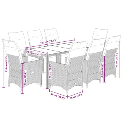 9Dílný Zahradní Bistro Set S Poduškami Šedý Polyratan