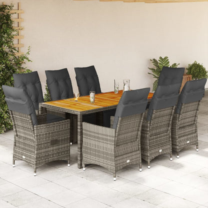 9Dílný Zahradní Bistro Set S Poduškami Šedý Polyratan