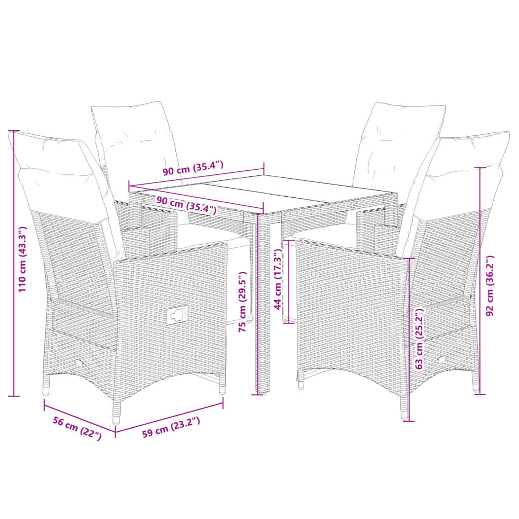 5Dílný Zahradní Bistro Set S Poduškami Šedý Polyratan