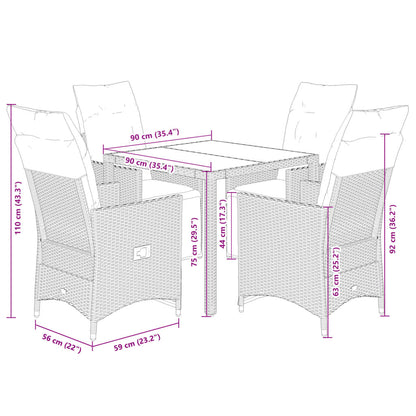 5Dílný Zahradní Bistro Set S Poduškami Šedý Polyratan