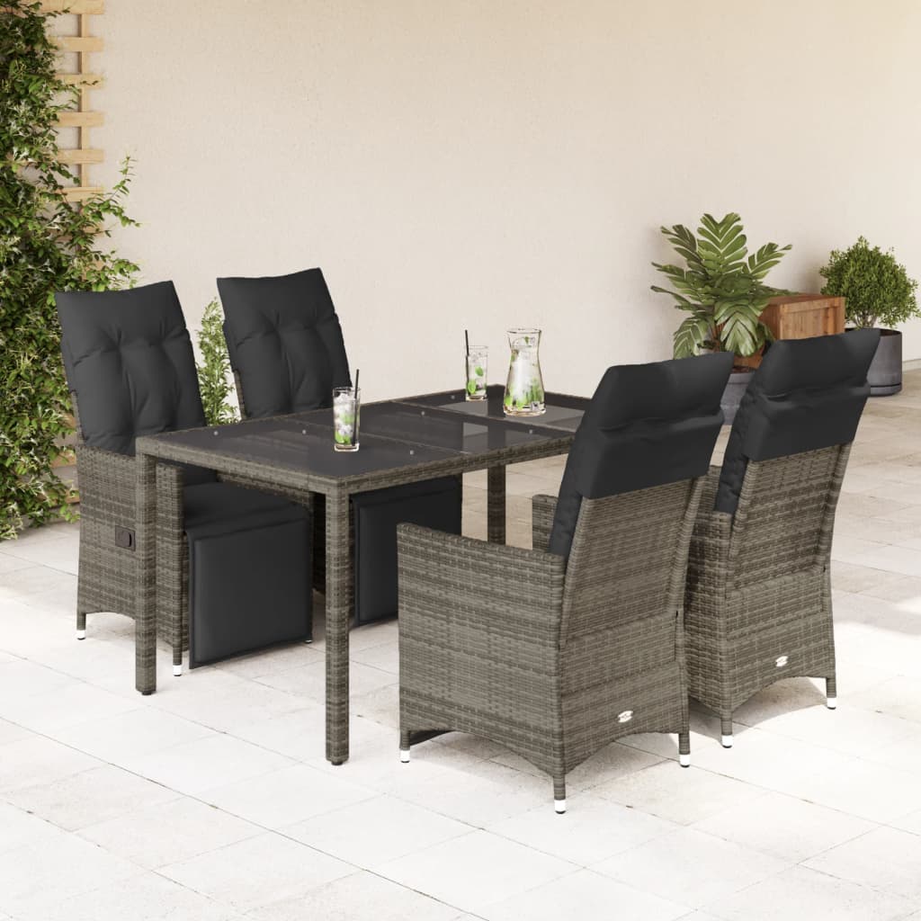 5Dílný Zahradní Bistro Set S Poduškami Šedý Polyratan