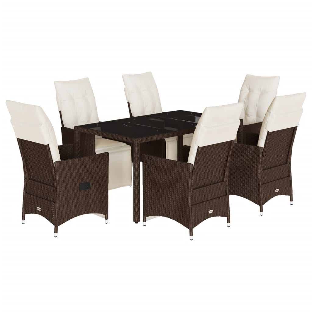 7Dílný Zahradní Bistro Set S Poduškami Hnědý Polyratan