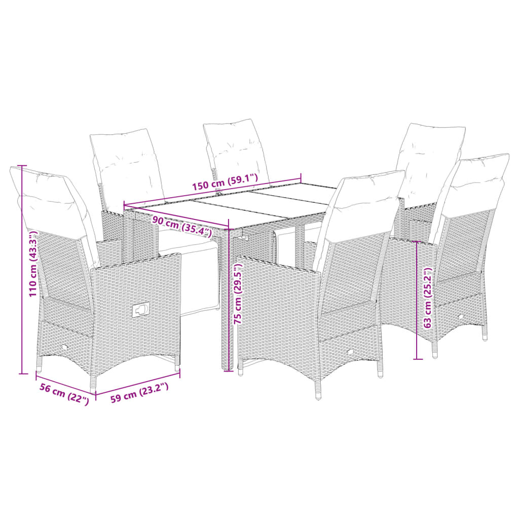 7Dílný Zahradní Bistro Set S Poduškami Hnědý Polyratan