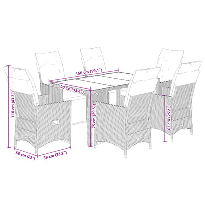 7Dílný Zahradní Bistro Set S Poduškami Hnědý Polyratan