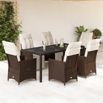 7Dílný Zahradní Bistro Set S Poduškami Hnědý Polyratan