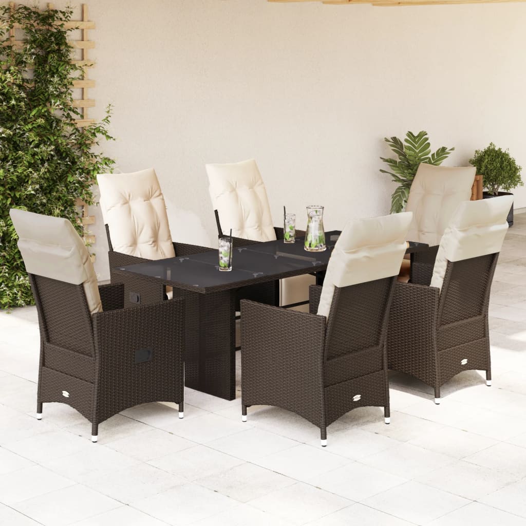 7Dílný Zahradní Bistro Set S Poduškami Hnědý Polyratan