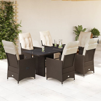 7Dílný Zahradní Bistro Set S Poduškami Hnědý Polyratan