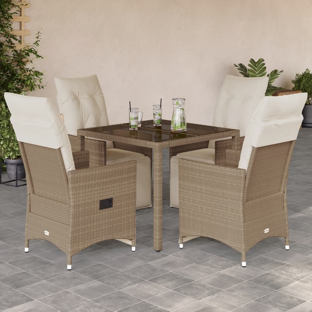 5Dílný Zahradní Bistro Set S Poduškami Béžový Polyratan