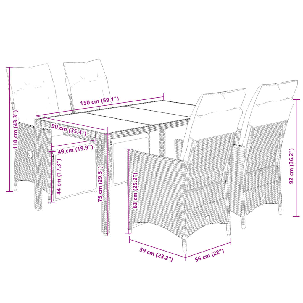 5Dílný Zahradní Bistro Set S Poduškami Béžový Polyratan