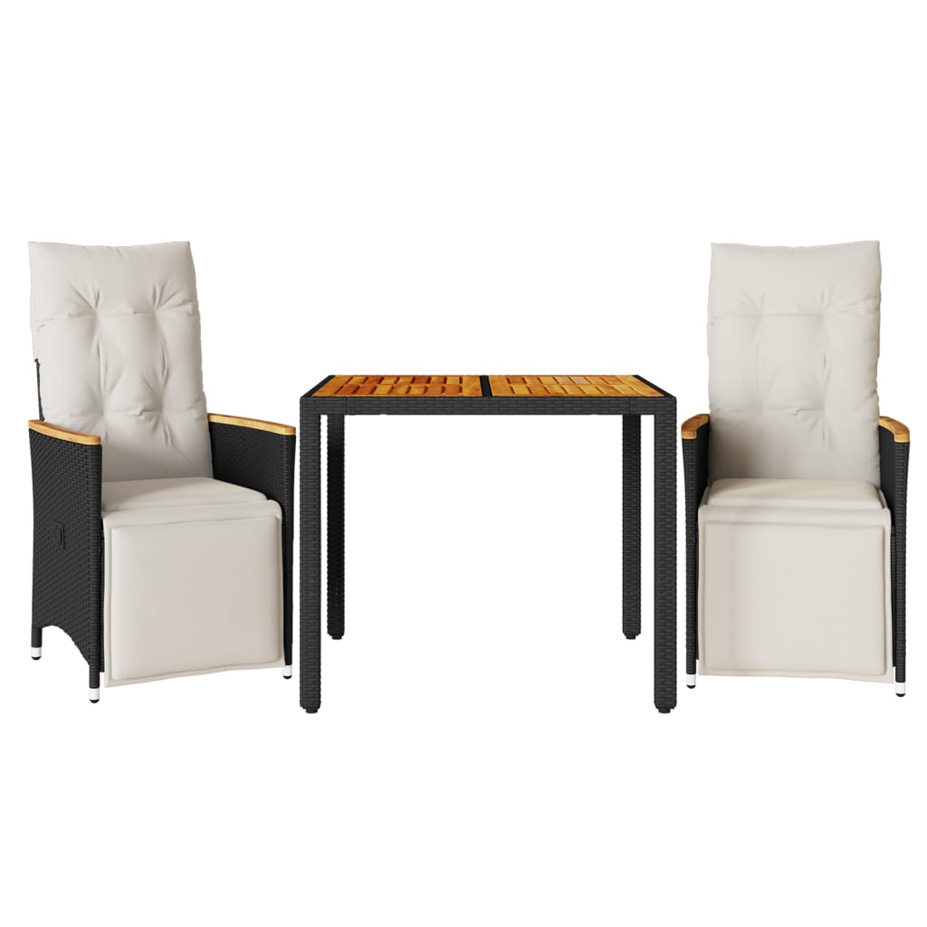 3Dílný Zahradní Bistro Set S Poduškami Černý Polyratan