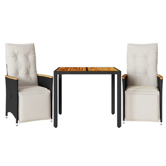 3Dílný Zahradní Bistro Set S Poduškami Černý Polyratan