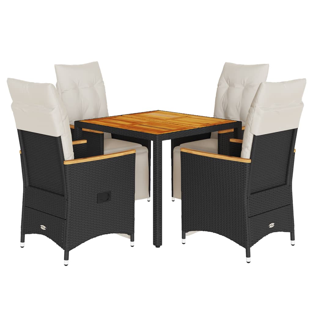 5Dílný Zahradní Bistro Set S Poduškami Černý Polyratan