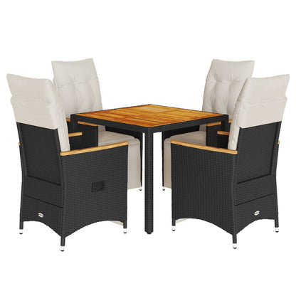 5Dílný Zahradní Bistro Set S Poduškami Černý Polyratan
