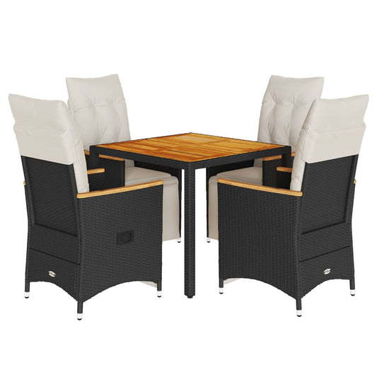 5Dílný Zahradní Bistro Set S Poduškami Černý Polyratan